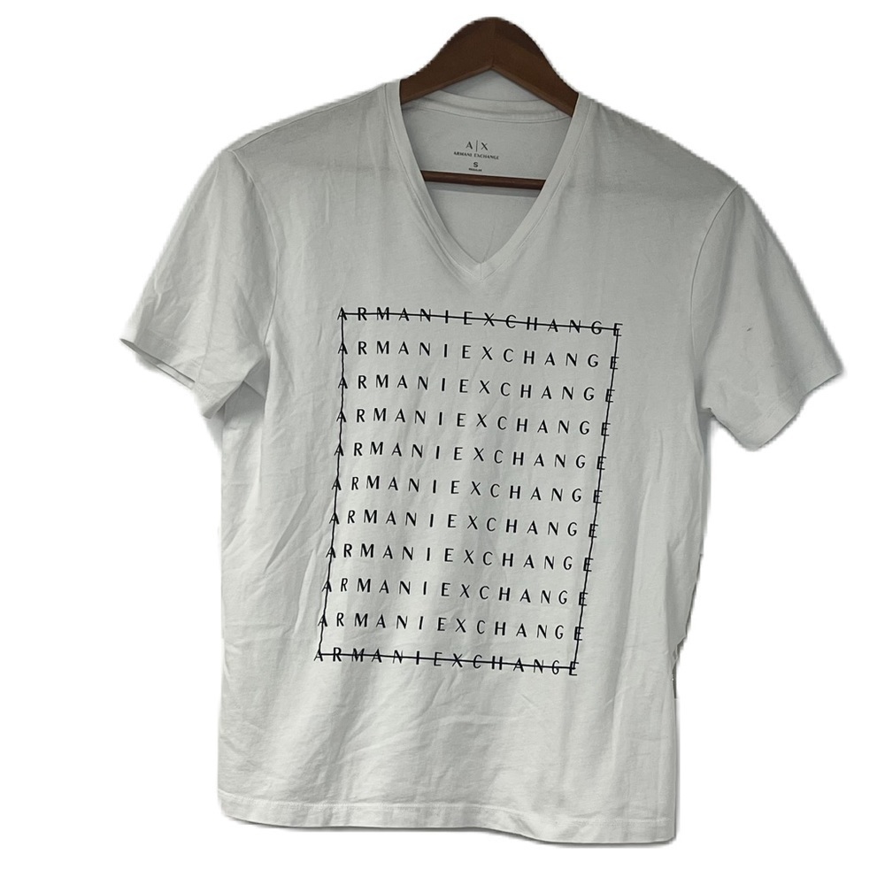 Armani Exchange Men's S logo white black short sleeve tee casual street designer